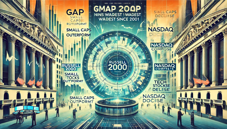 Разрыв между Russell 2000 и Nasdaq Composite приближается к самому большому с 2001 года